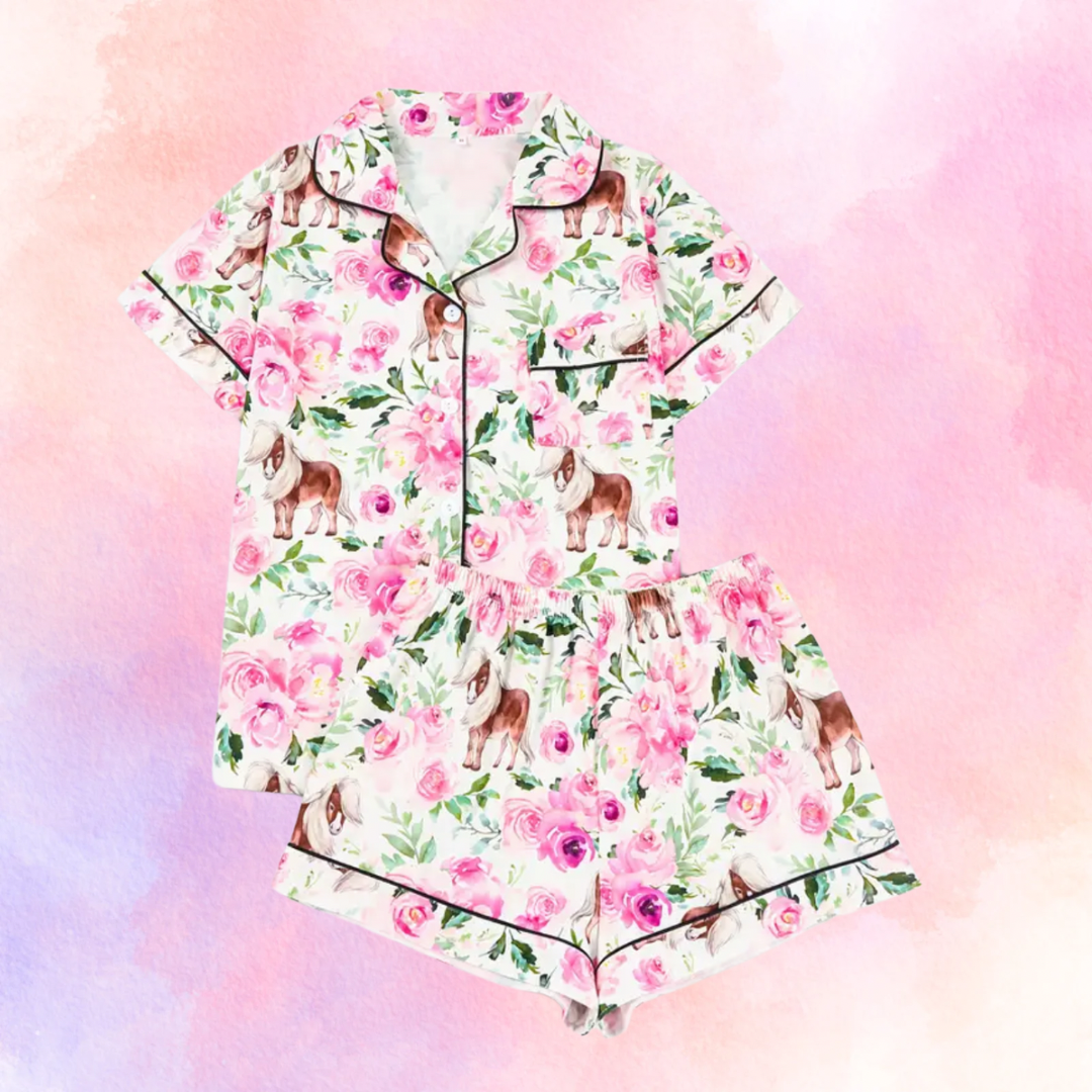 FMH - Damen Sommer Pyjama Set/ Hausanzug Shetland Rose