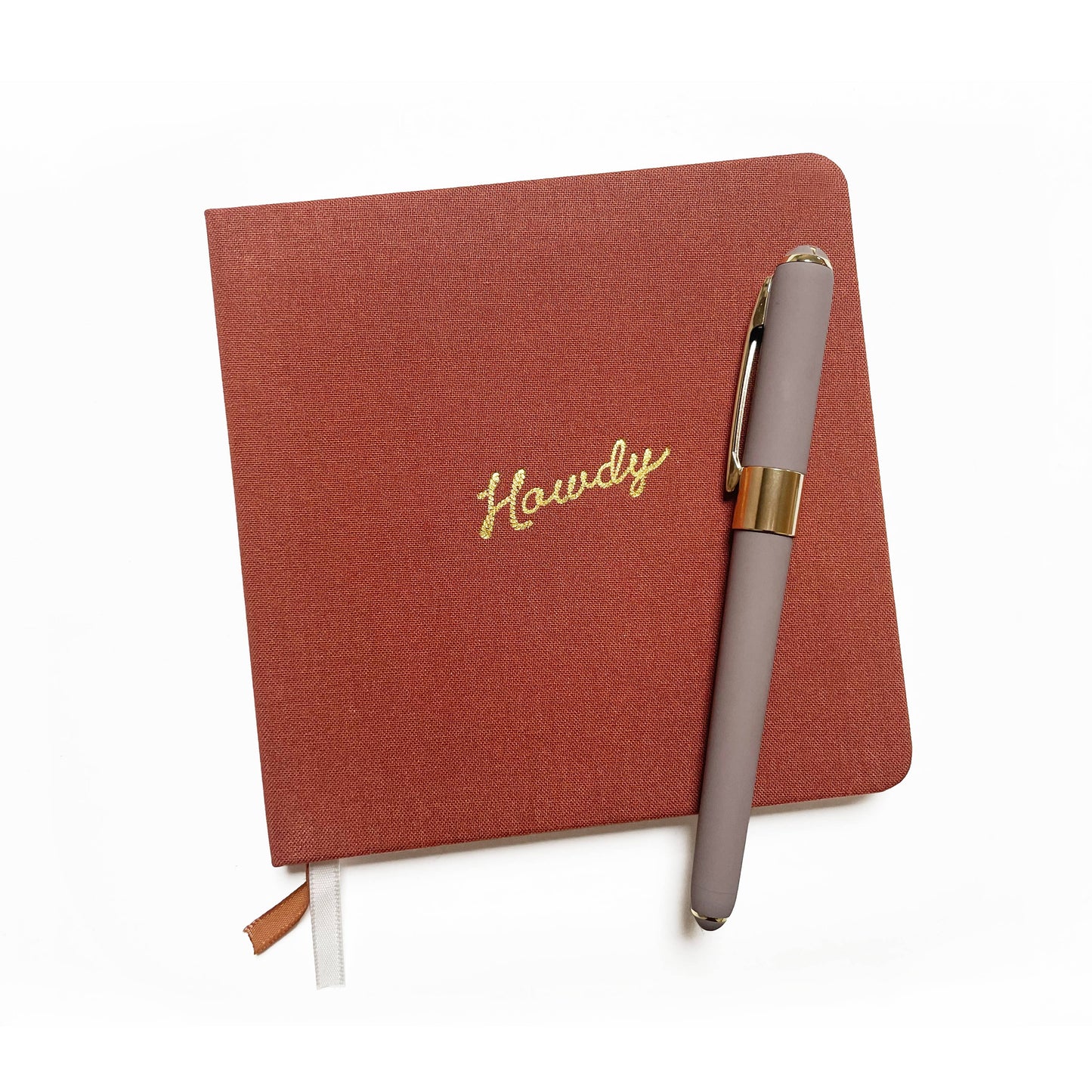 Portmanteau - Vierkant linnen notitieboek met reliëf Howdy goudfolie