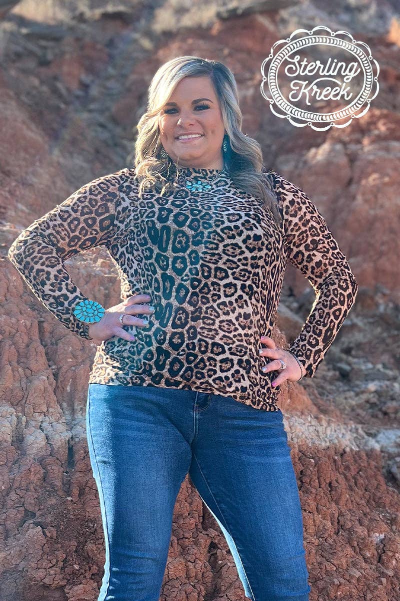 Sterling Kreek - Mesh top lange mouw luipaard 'Hear Me Roar'