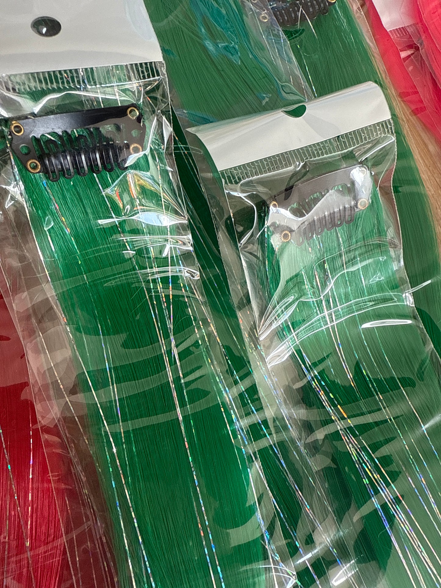 FMH - Clip-in combi haarextenties gekleurd haar met tinsels voor staart en manen