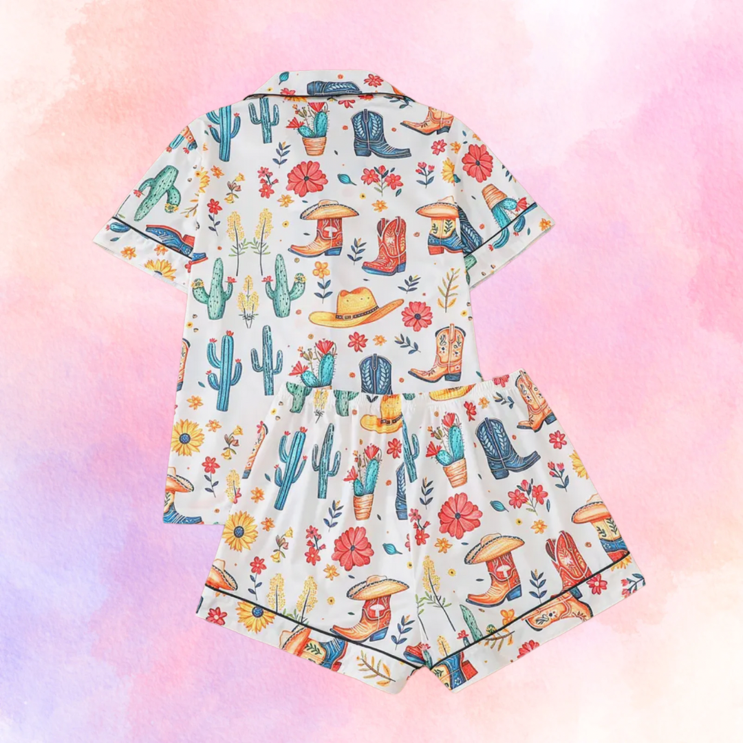 FMH - Women's summer pyjama set/lounge suit Farm Ranch white or pink