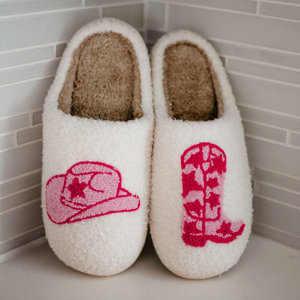 KatyDid - Westernlaarzen en cowgirl-hoed fuzzy pantoffels sloffen
