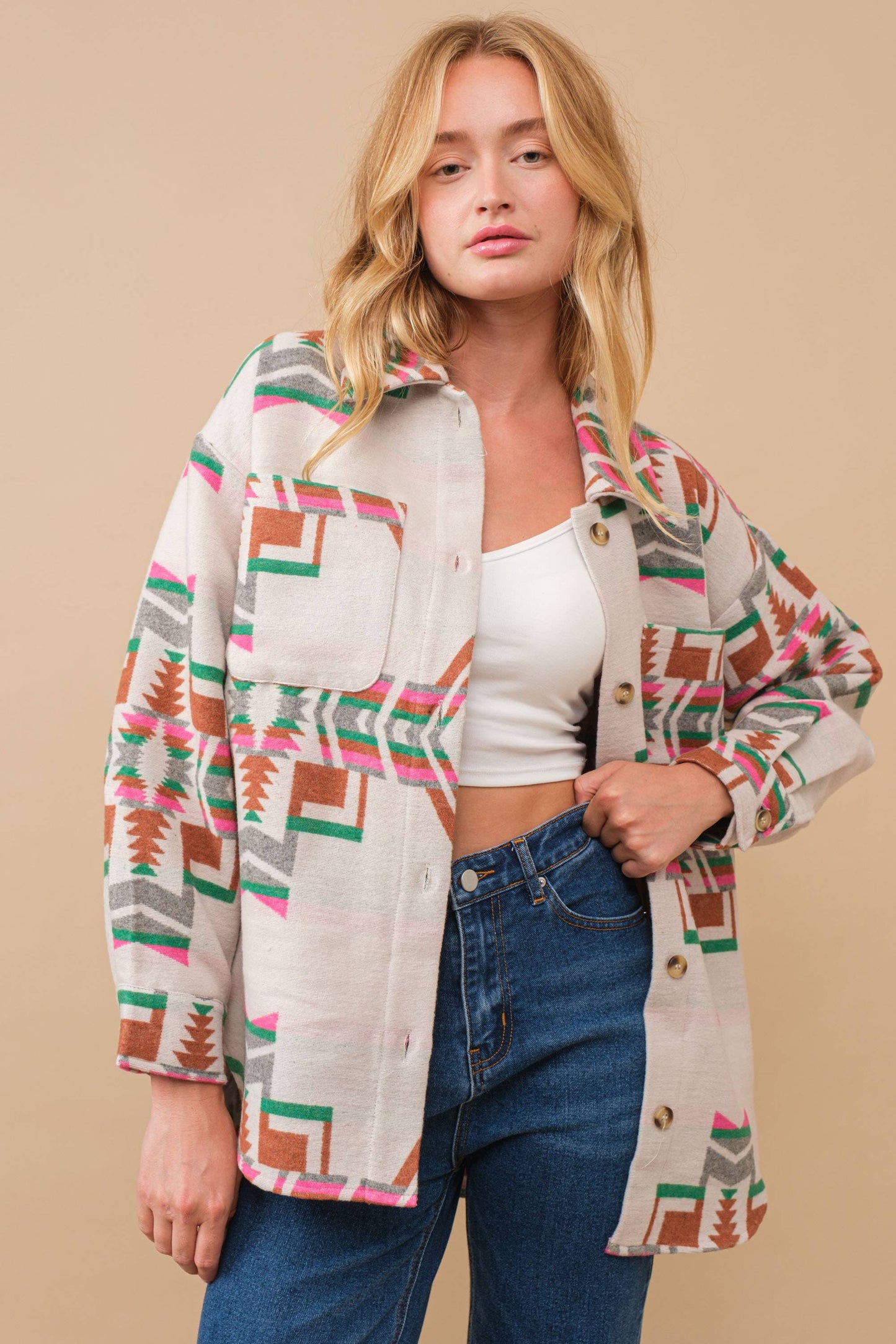 Blue B - Exclusive Jacket met Azteeks patroon en knoopsluiting