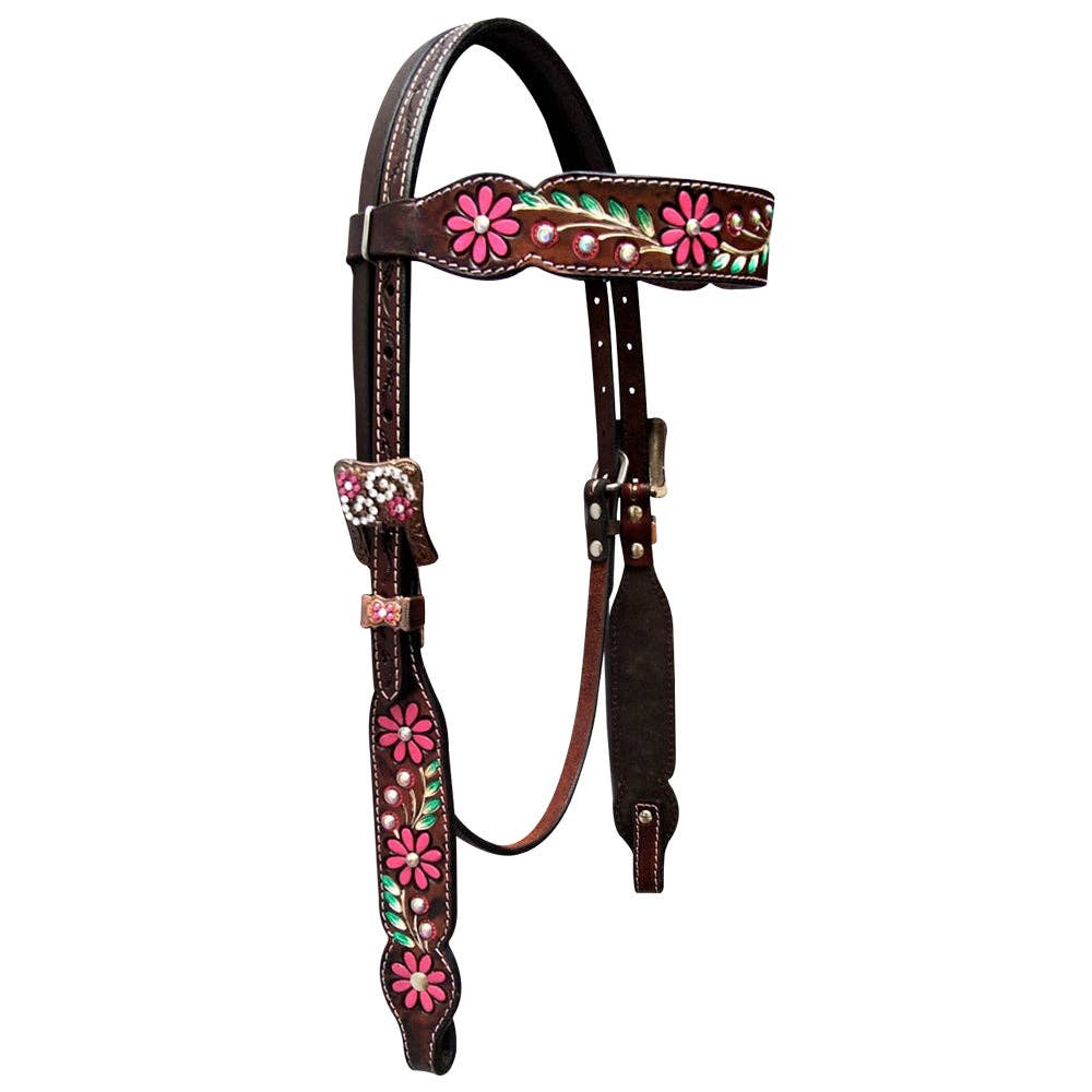 LS Western - Western Leather Bridle pink/green floral tooling