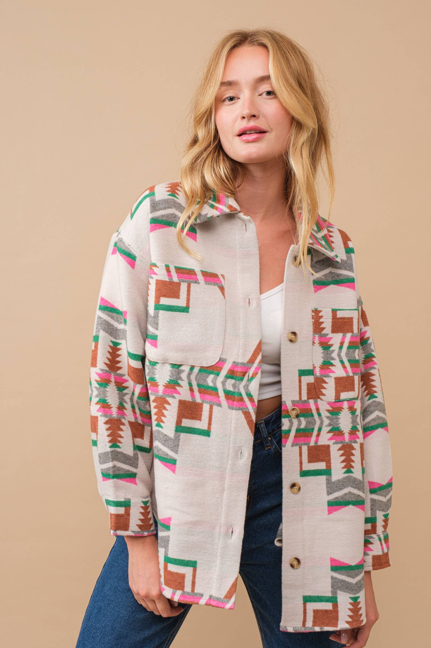 Blue B - Exclusive Jacket met Azteeks patroon en knoopsluiting
