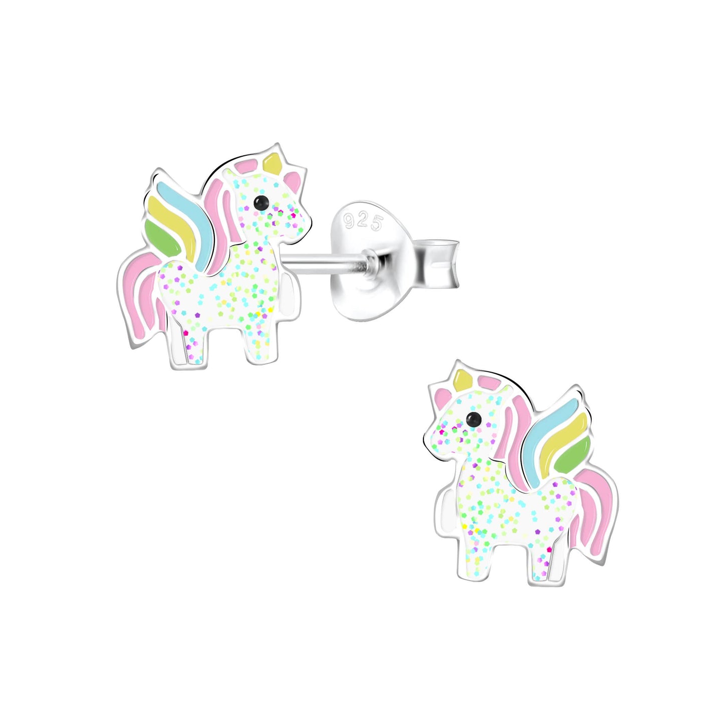 Janusch - Oorstekers eenhoorn mini pastel glitter zilver