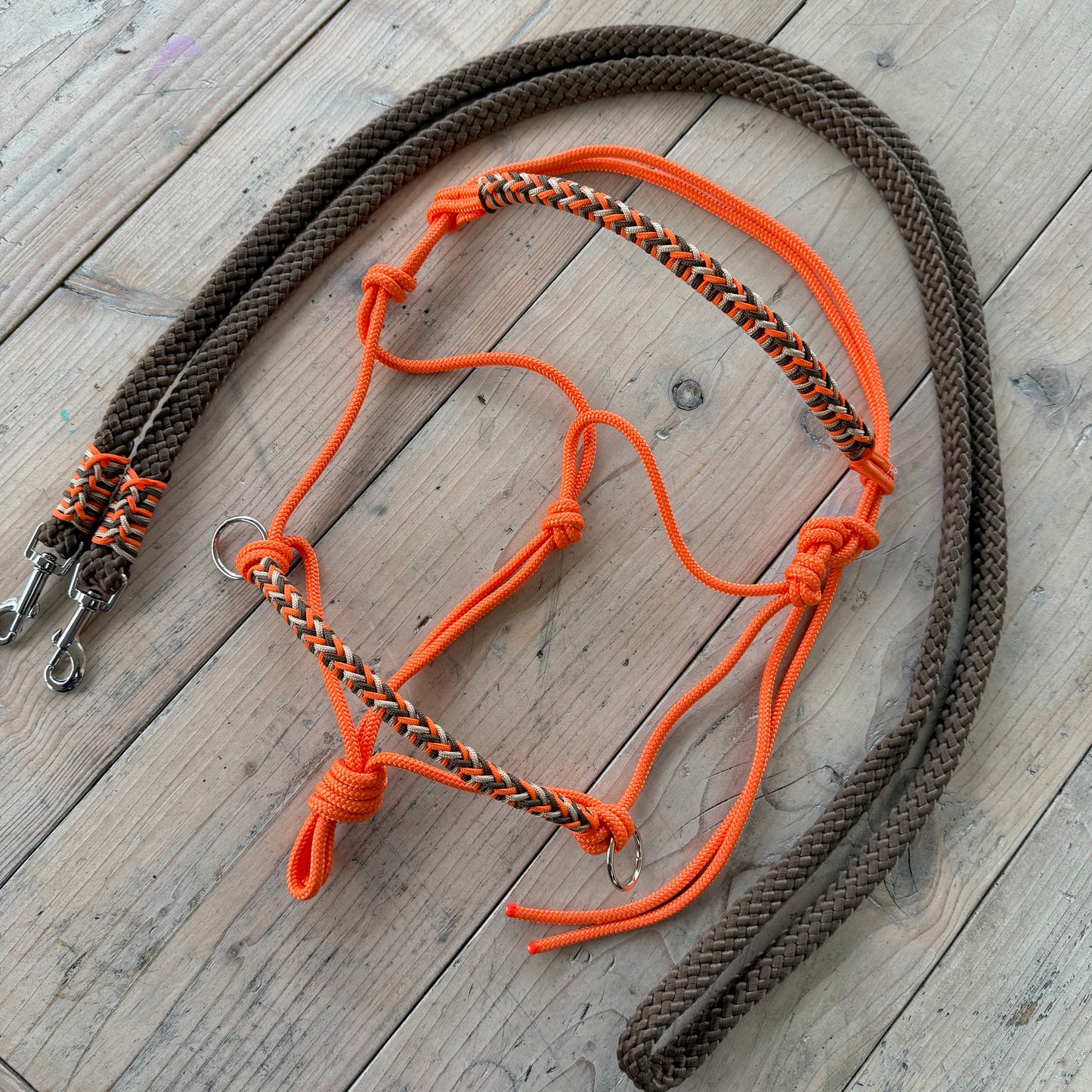 Horse Rope Shop - Touwhalster set rijhalster + teugels ‘Pumpkin Spice’ oranje/bruin