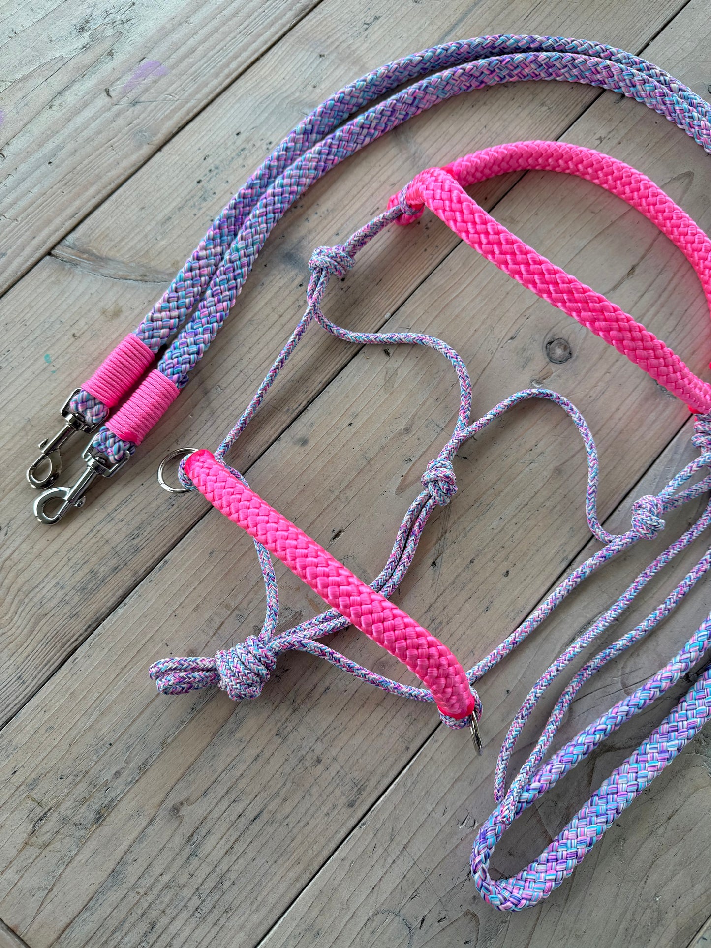 Horse Rope Shop - Rope halter set, riding halter + reins 'Barbie Dreams' purple mix/pink