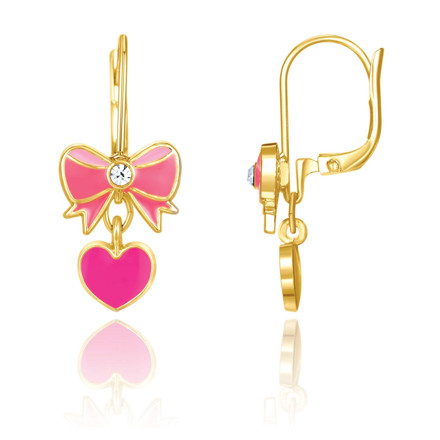 Girl Nation - Roze hart en strik oorbellen met klaphaaksluiting