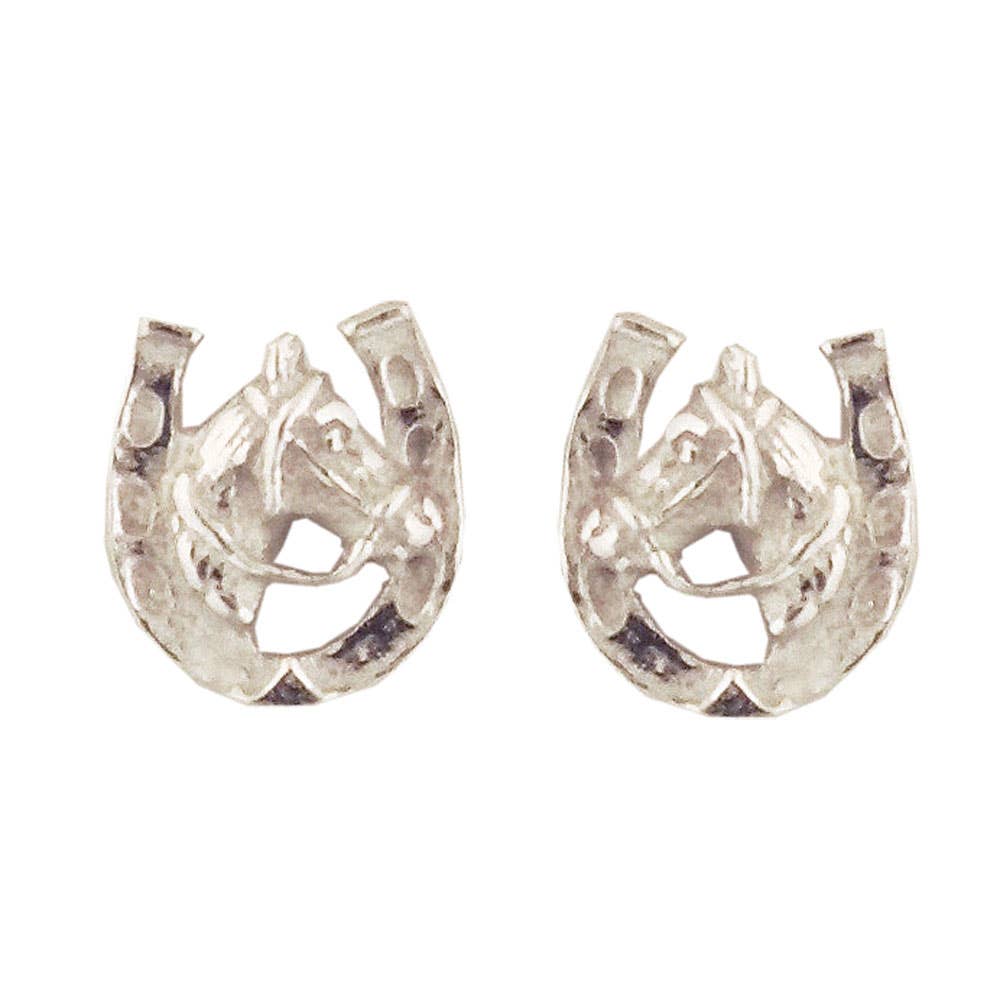 Janusch - Hoefijzer oorstekers met paardenhoofd 925 zilver e-coated