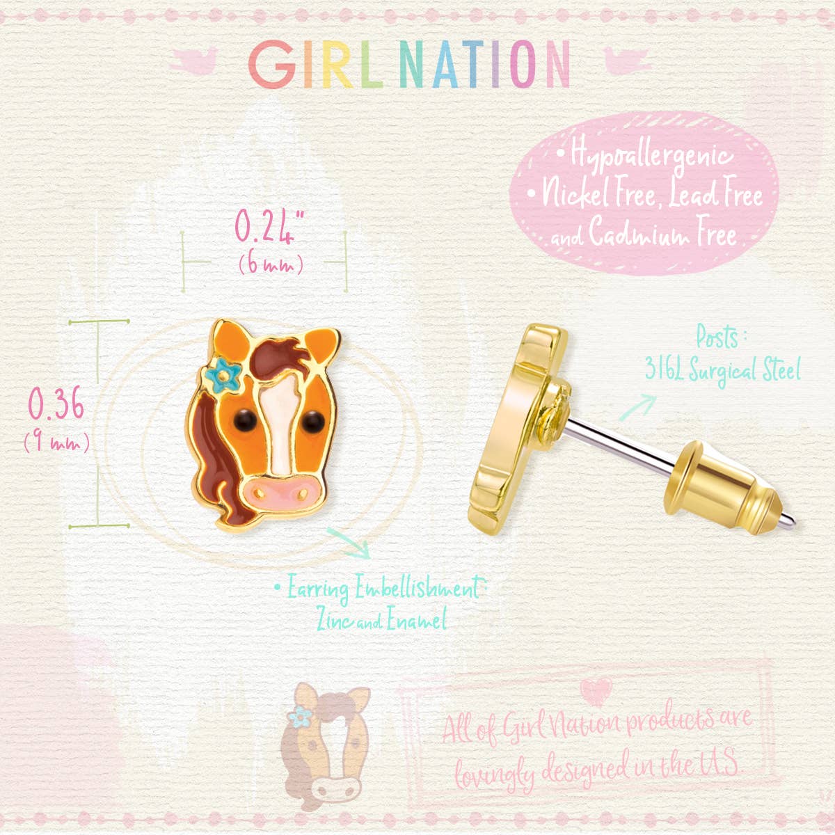 Girl Nation - Pretty Pony Cutie Oorknopjes