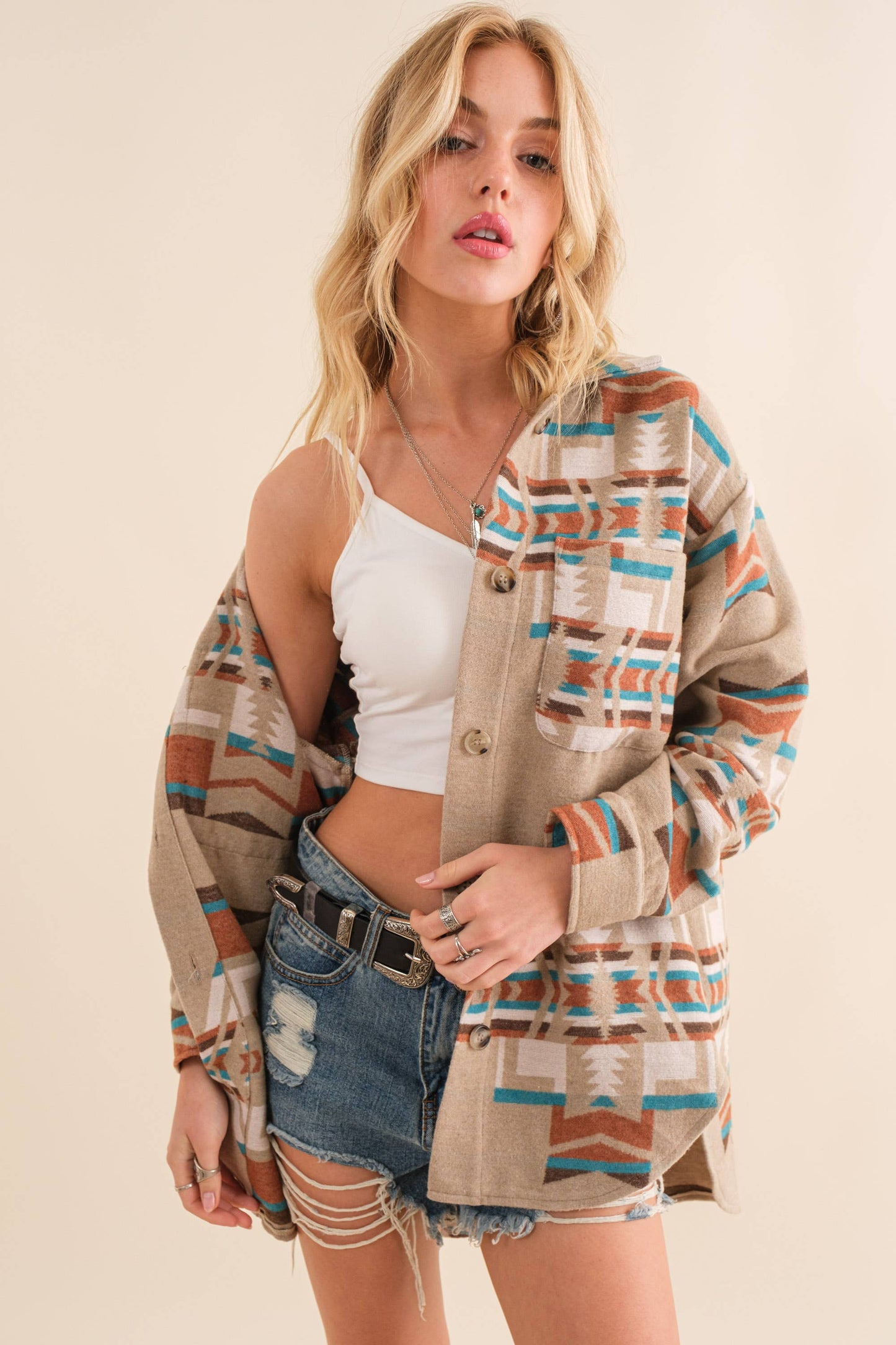 Blue B - Exclusive Jacket met Azteeks patroon en knoopsluiting