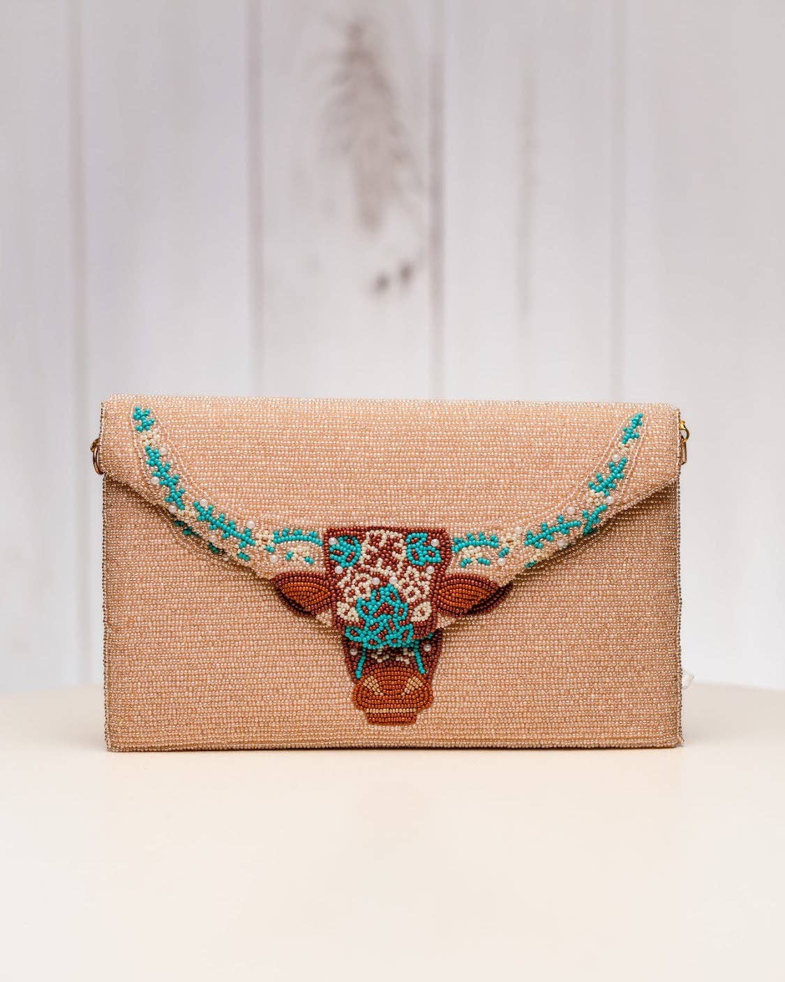 Pria Handmade - Beaded Bag schoudertas clutch Longhorn Nude