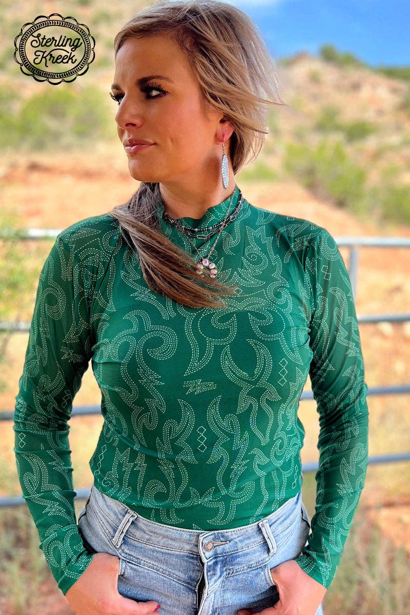 OP=OP - Sterling Kreek - Mesh top lange mouw groen 'Bonfire Nights'