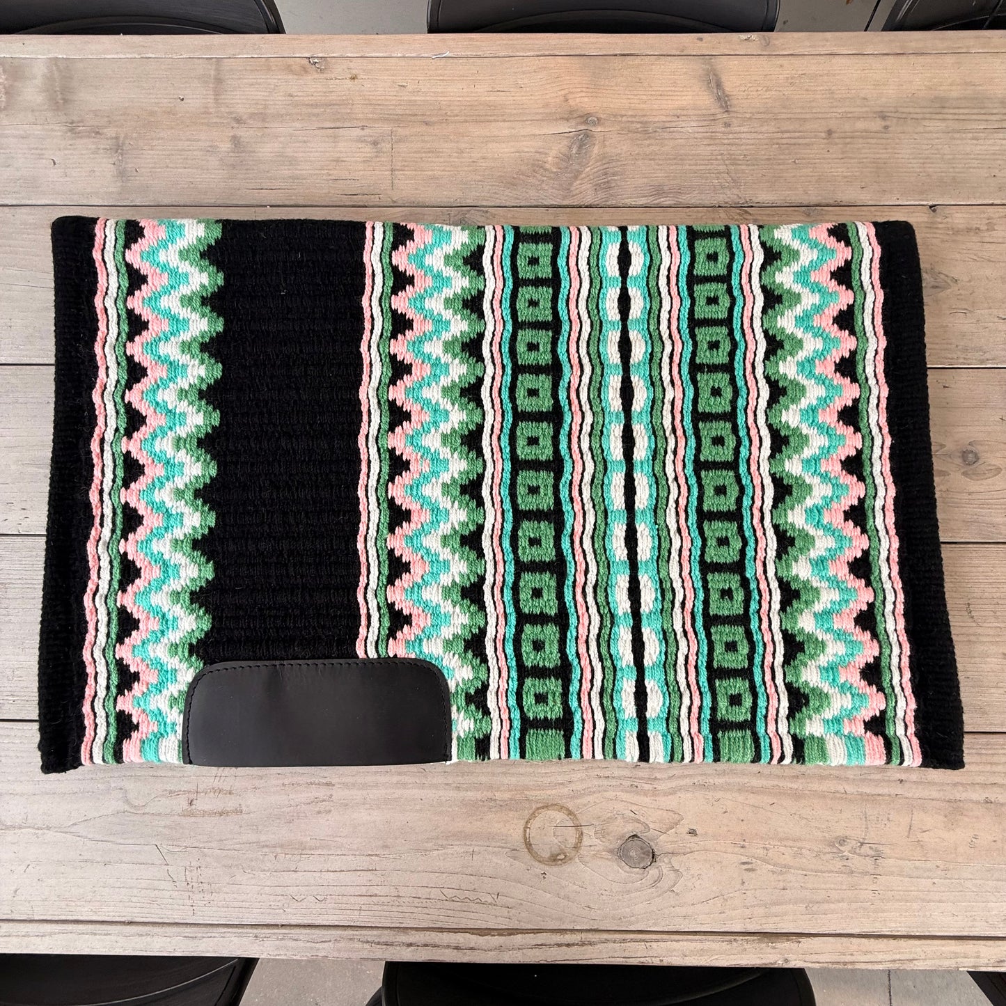 OP=OP - SB019 - Western oversized showblanket B - Zwart, groen, lichtroze, turquoise