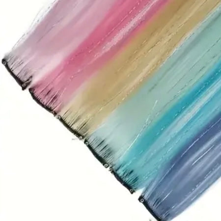 FMH - Clip-in combi haarextenties gekleurd haar met tinsels voor staart en manen