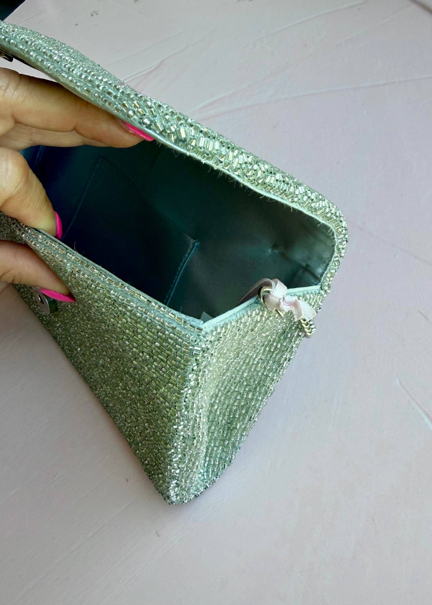 Pria Handmade - Beaded Bag Howdy Y'all crossbody clutch zilver