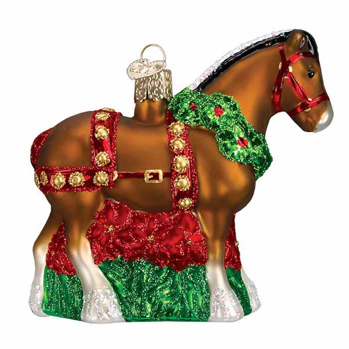 Kelley&Co - Ornament Glas Clydesdale paard met kerstkrans