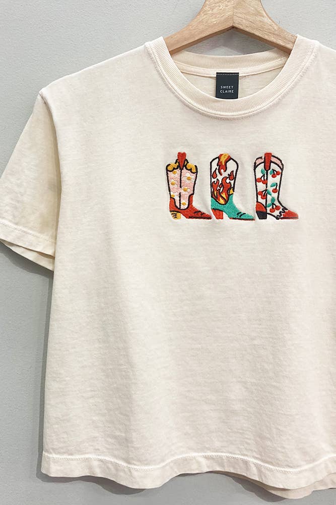 Sweet Claire - T-shirt Geborduurde Westernlaarzen cropped