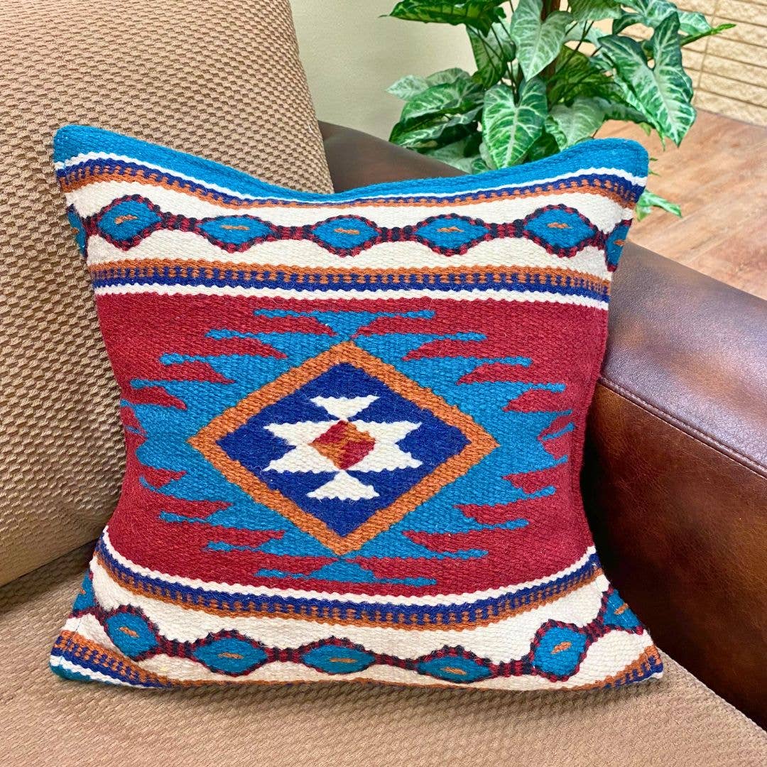 El Paso - Wool Maya moderne kussenhoes rood/turquoise/creme #13