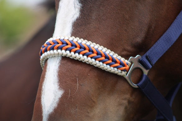 Handgemaakte paardenhalsters - Geknoopt halster ‘Kristy’ donkerblauw/ oranje