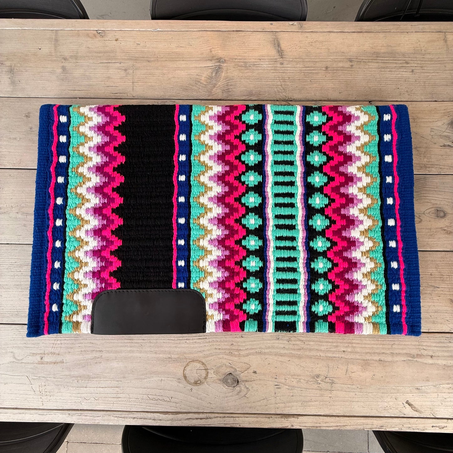 OP=OP - SB014 - Western oversized showblanket B - Blauw, zwart, turquoise, roze