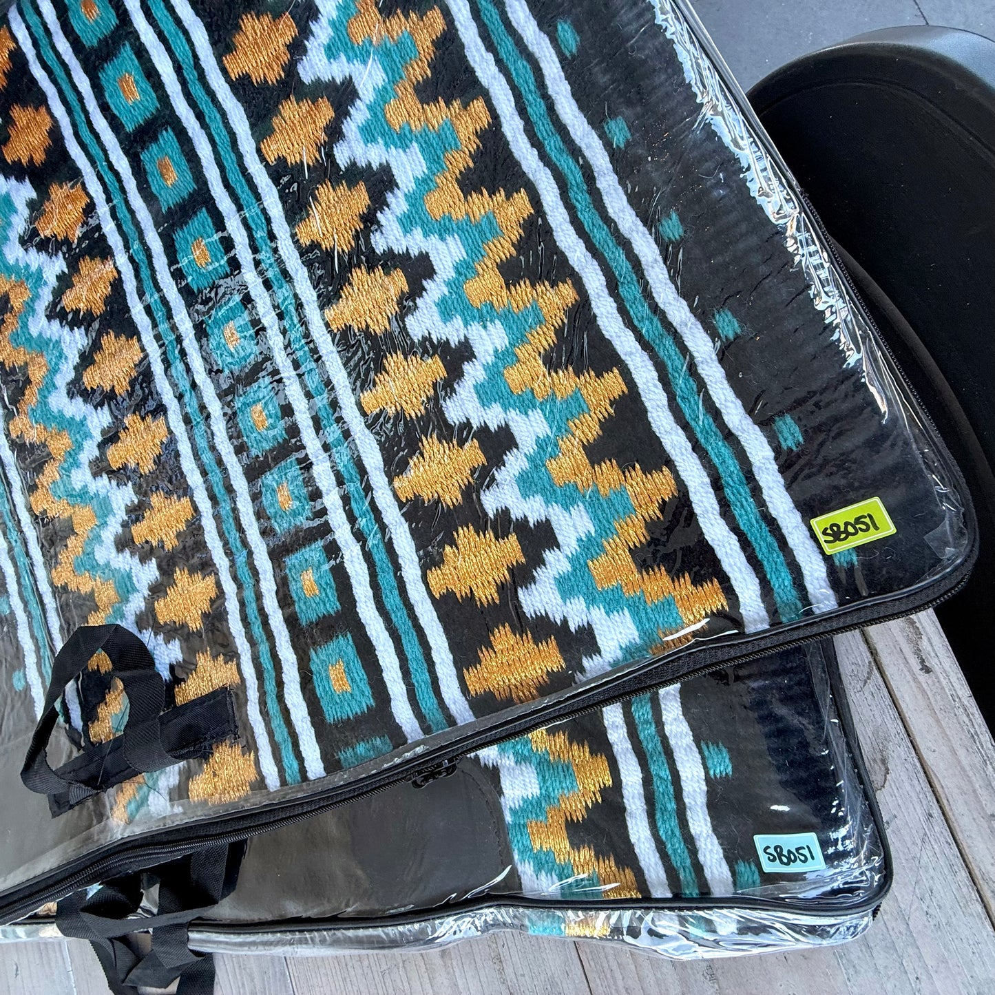 SB051 - Western oversized showblanket A - Zwart, turquoise, goud