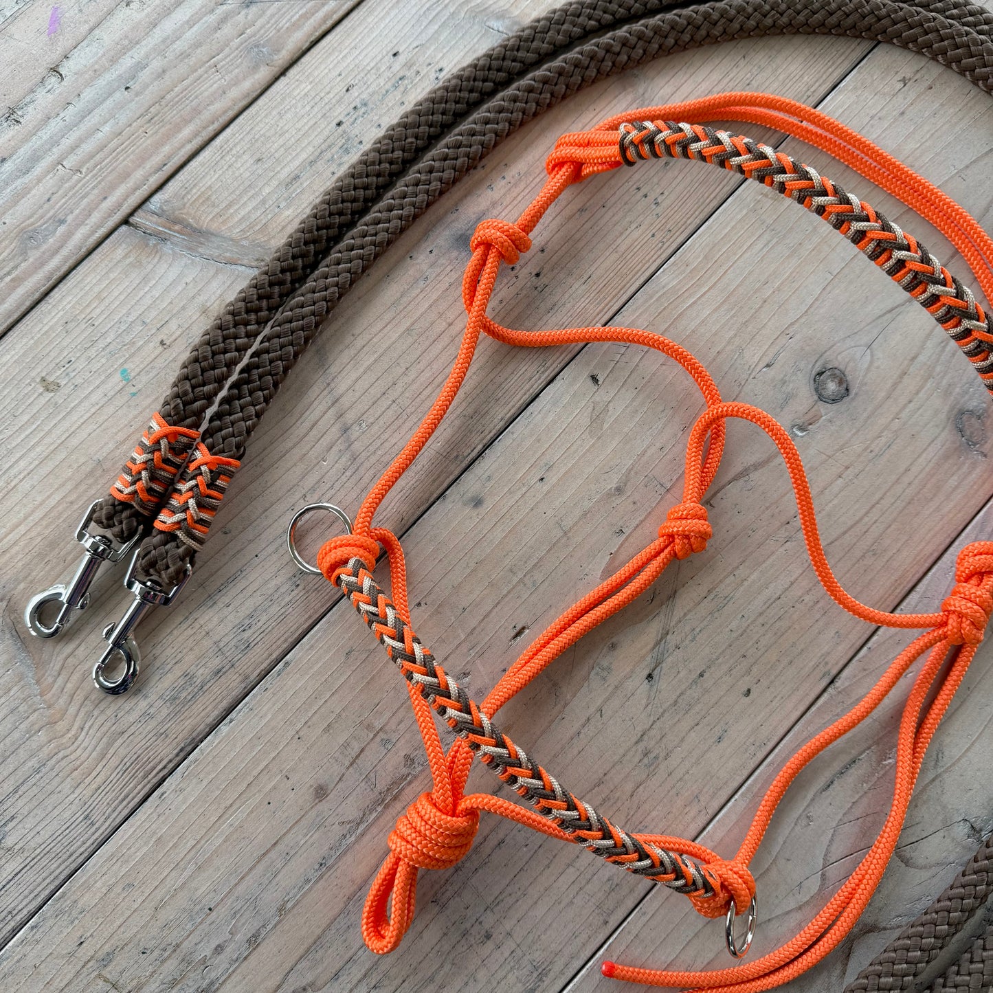 Horse Rope Shop - Touwhalster set rijhalster + teugels ‘Pumpkin Spice’ oranje/bruin