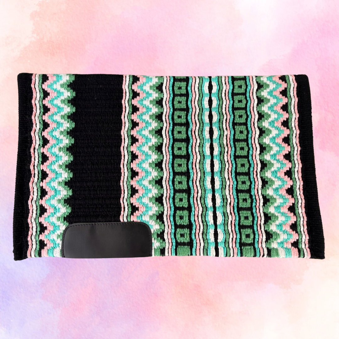 OP=OP - SB019 - Western oversized showblanket B - Zwart, groen, lichtroze, turquoise