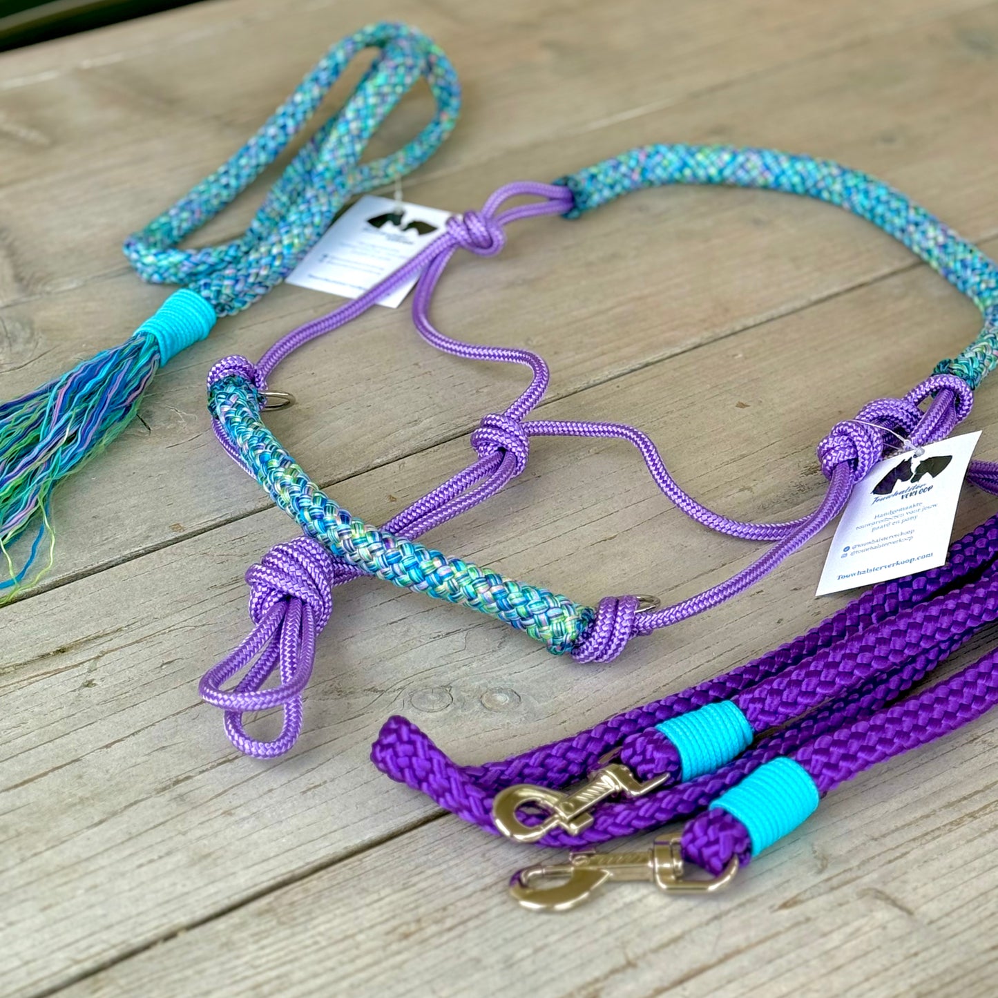 Rope halter sale - Rope halter set riding halter + reins + neckrope 'Mermaid' purple/blue mix
