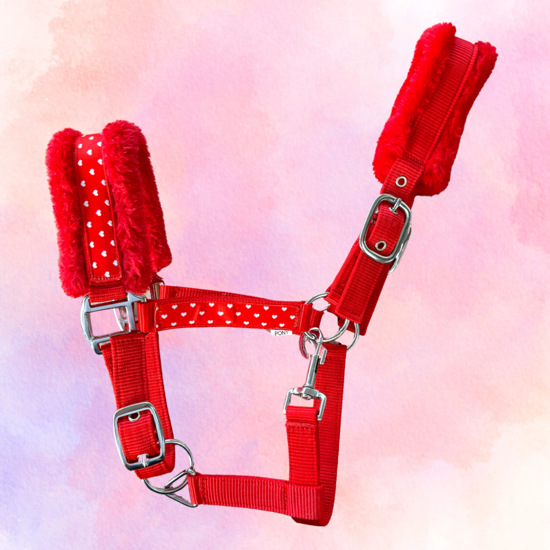 Happy Halsters - Rood hartjes halster bont