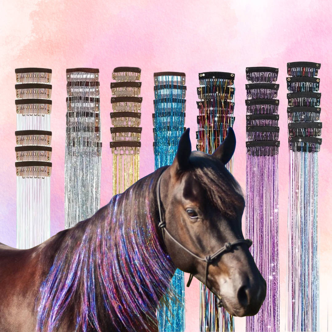 FMH - Clip-in Haarlametta Glitzerhaar für Schweif und Mähne 6 Stück