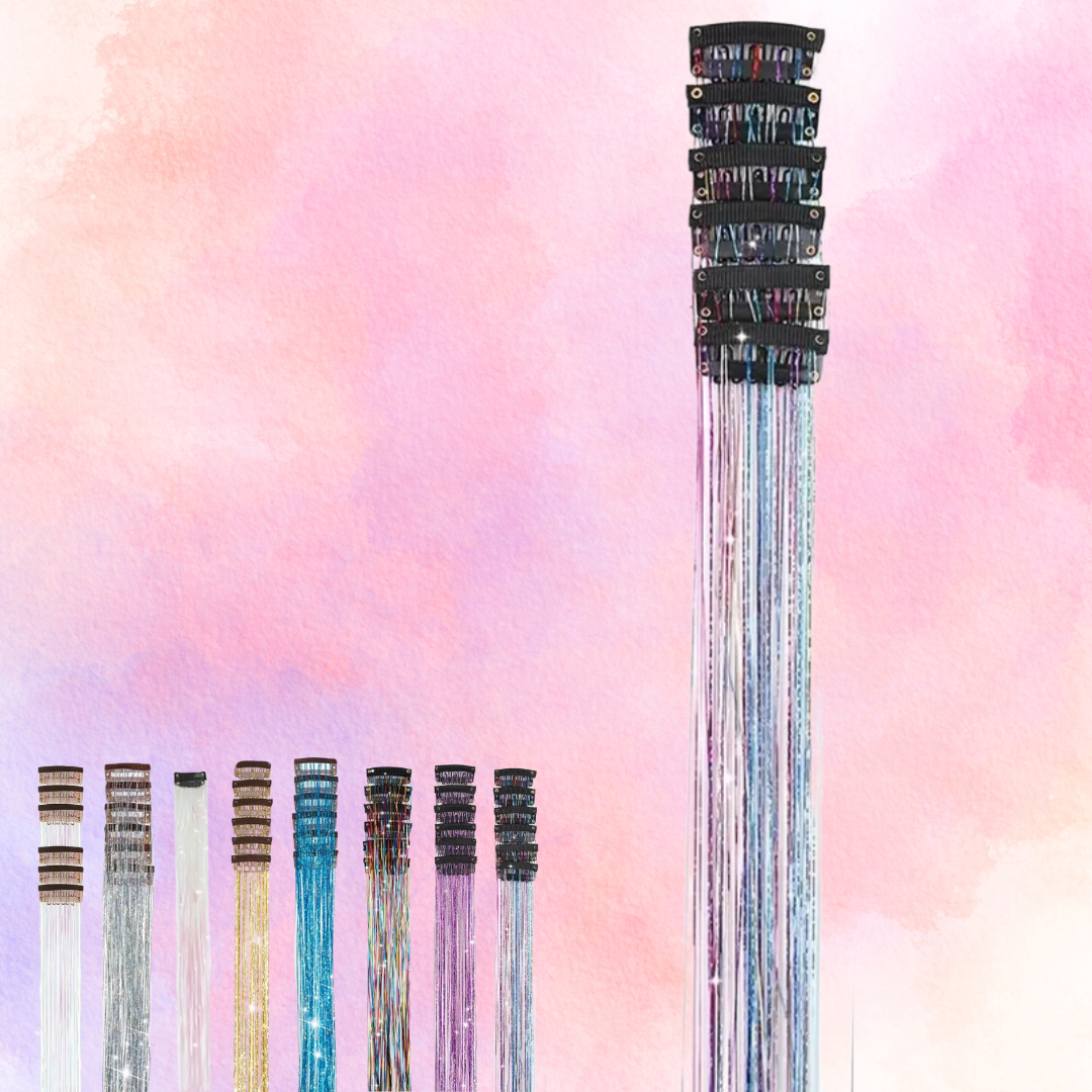 FMH - Clip-in subtle hair tinsel glitter hair for ponytails and manes, 6 pieces