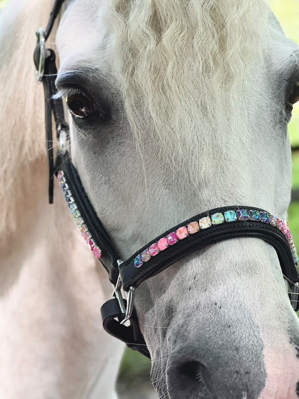 FMH - Lederen halster ‘Rainbow Road’ met regenboog strass
