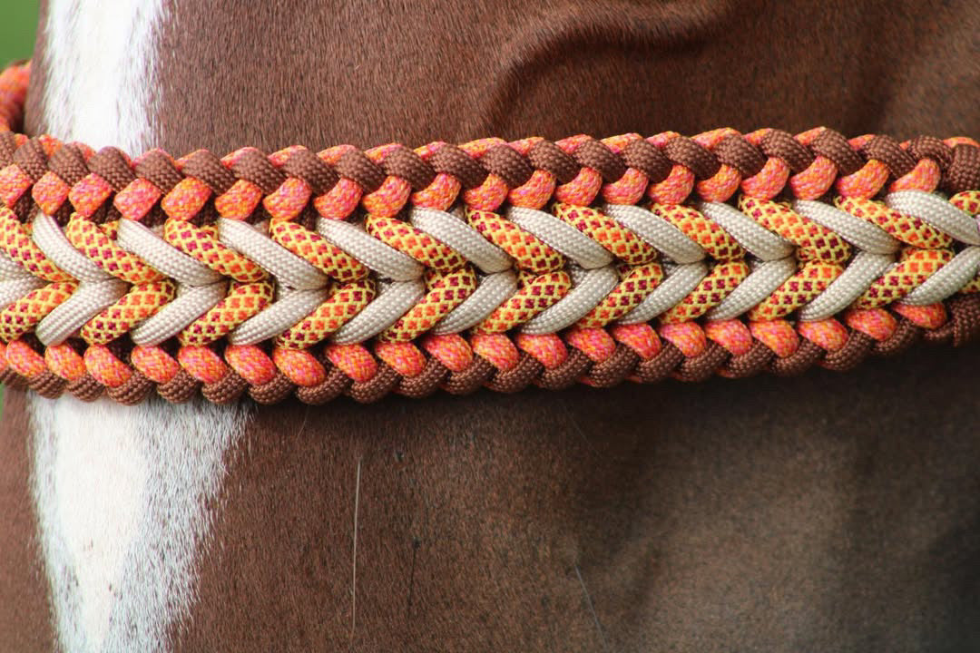 Handgemaakte paardenhalsters - Geknoopt halster ‘Desert Sun’ Oranje/ bruin
