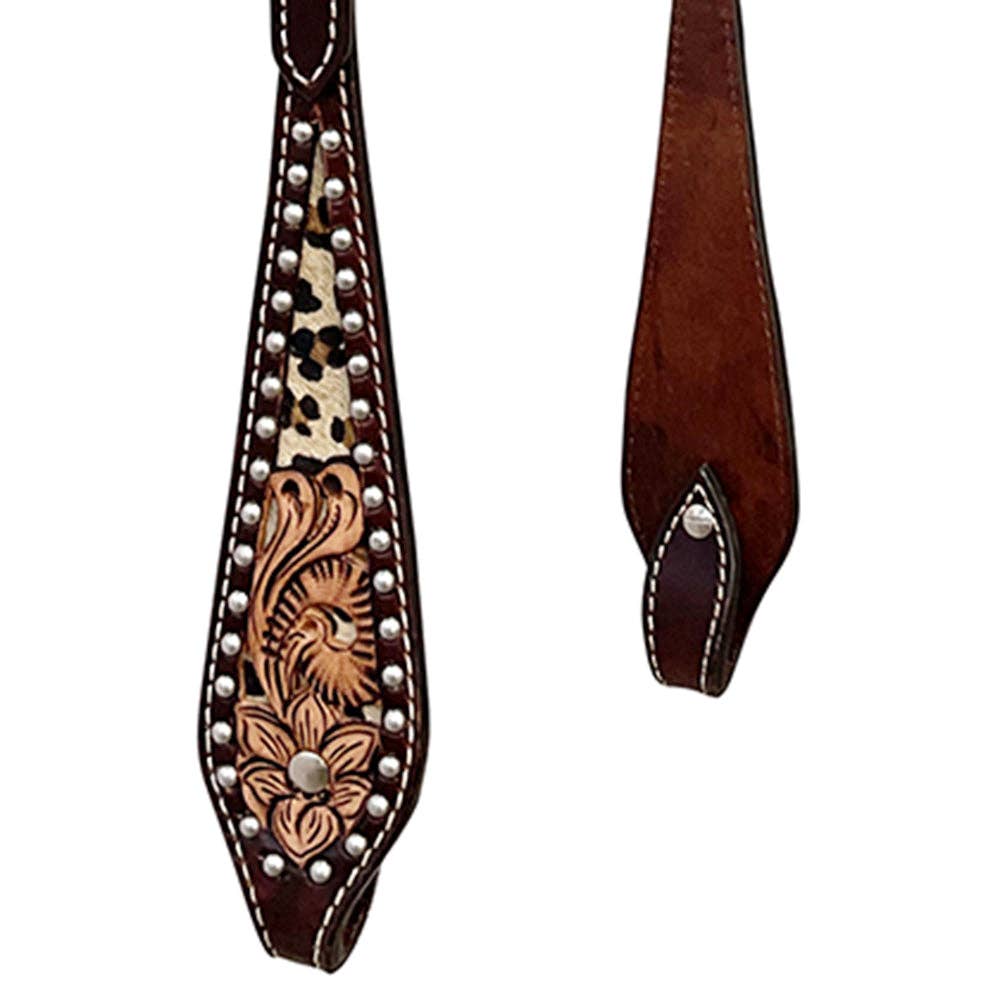 LS Western - Bride western en cuir à une oreille avec imprimé animalier et clous