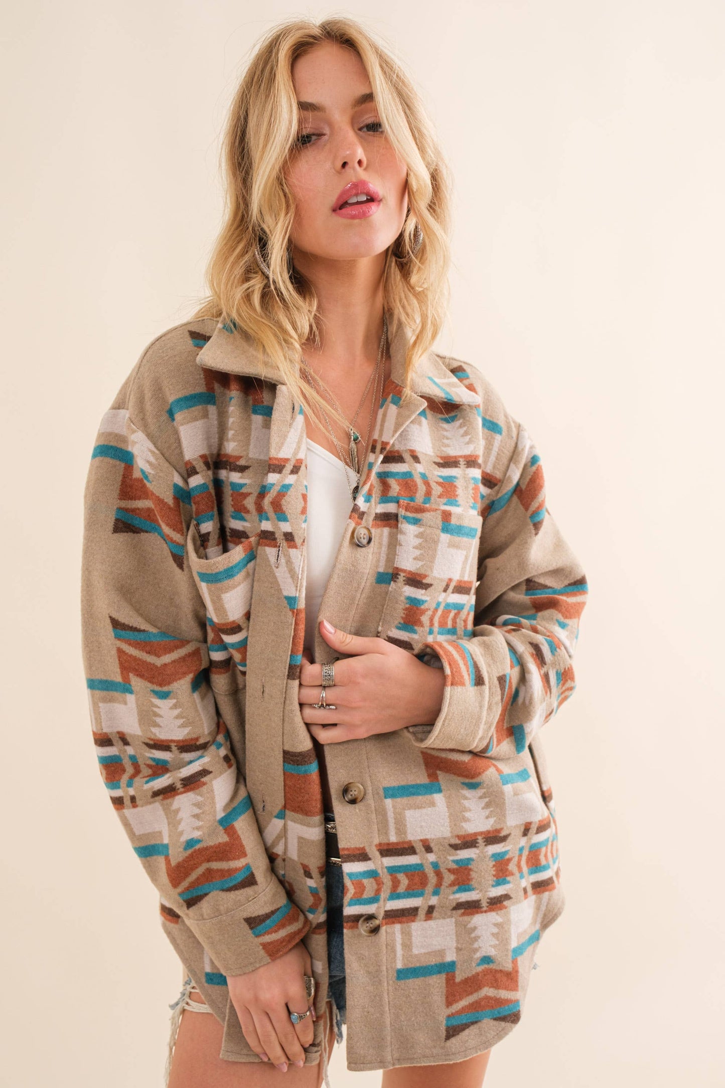 Blue B - Exclusive Jacket met Azteeks patroon en knoopsluiting
