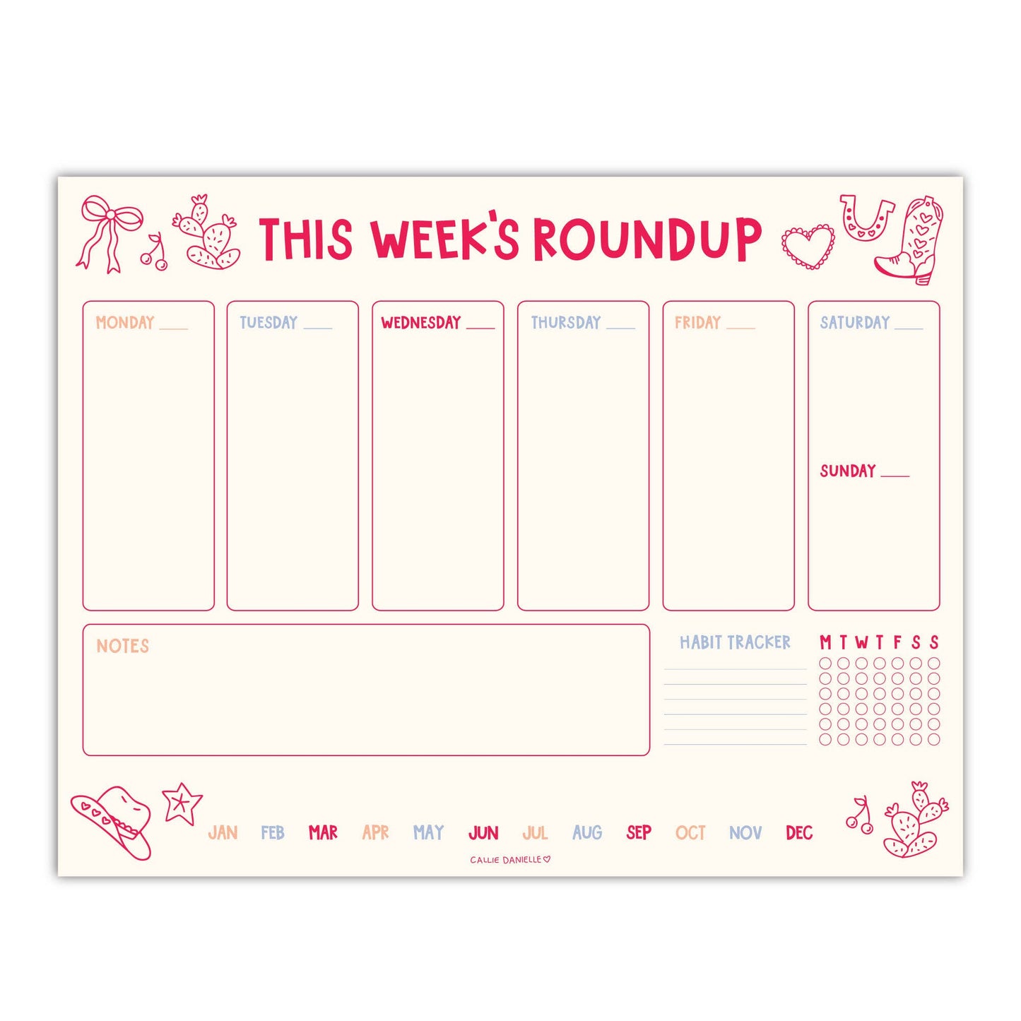 Callie Danielle – Wochenübersicht – Western Weekly Planner Notizblock