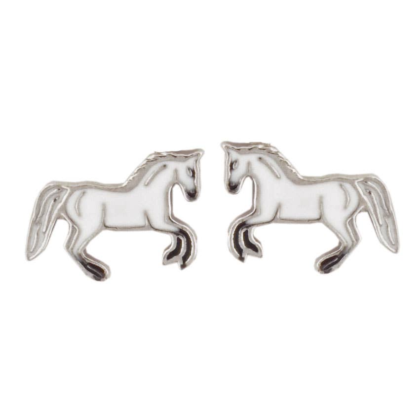 Janusch - Oorstekers wit paard 925 zilver