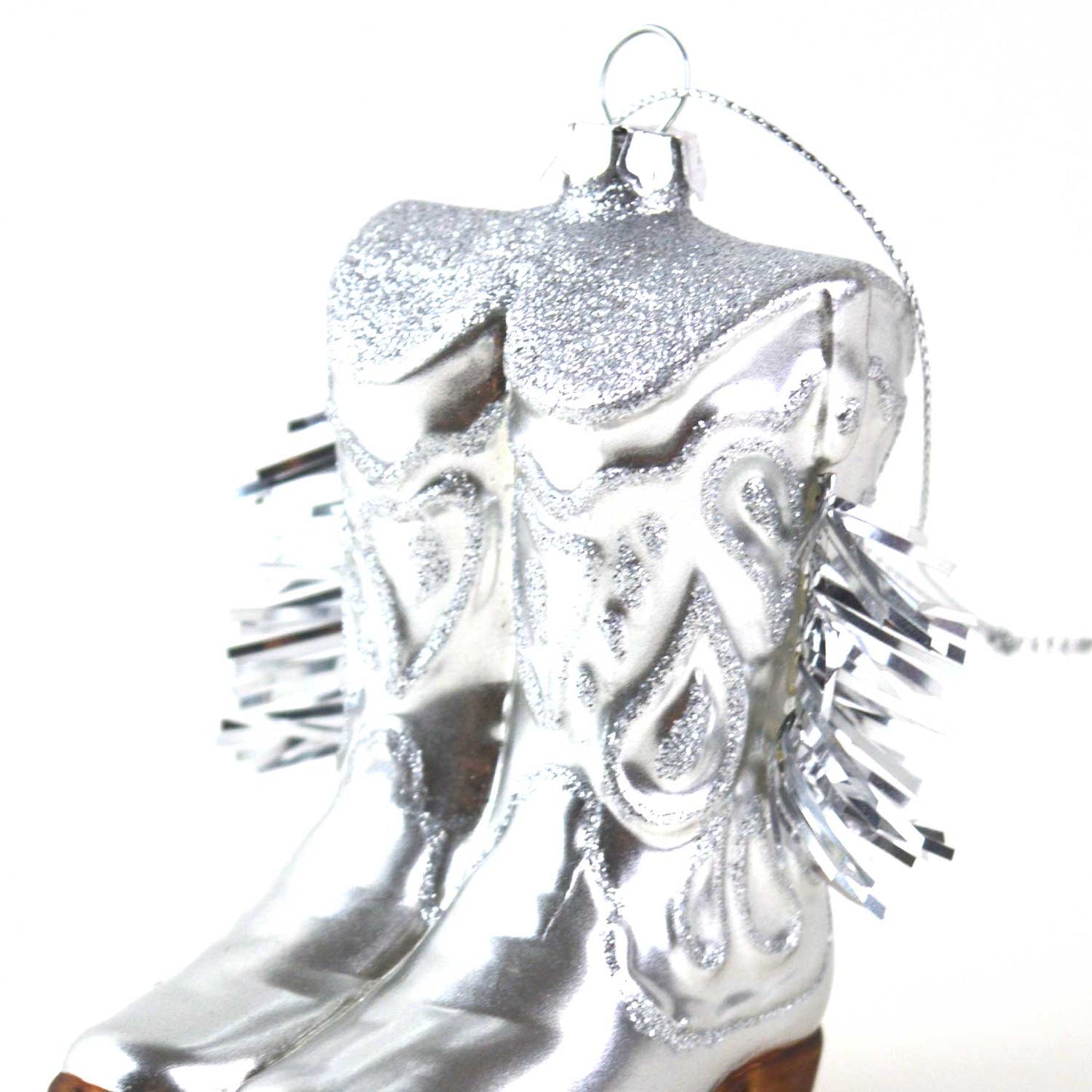 8 Oak Lane - Glazen ornament kerst Cowboylaarzen zilver