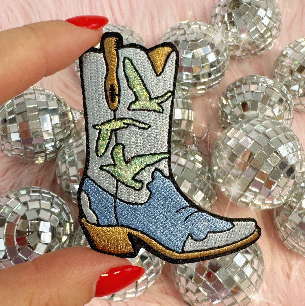 Wildflower Co - Coastal cowgirl boot blauw meeuwen patch strijkapplicatie