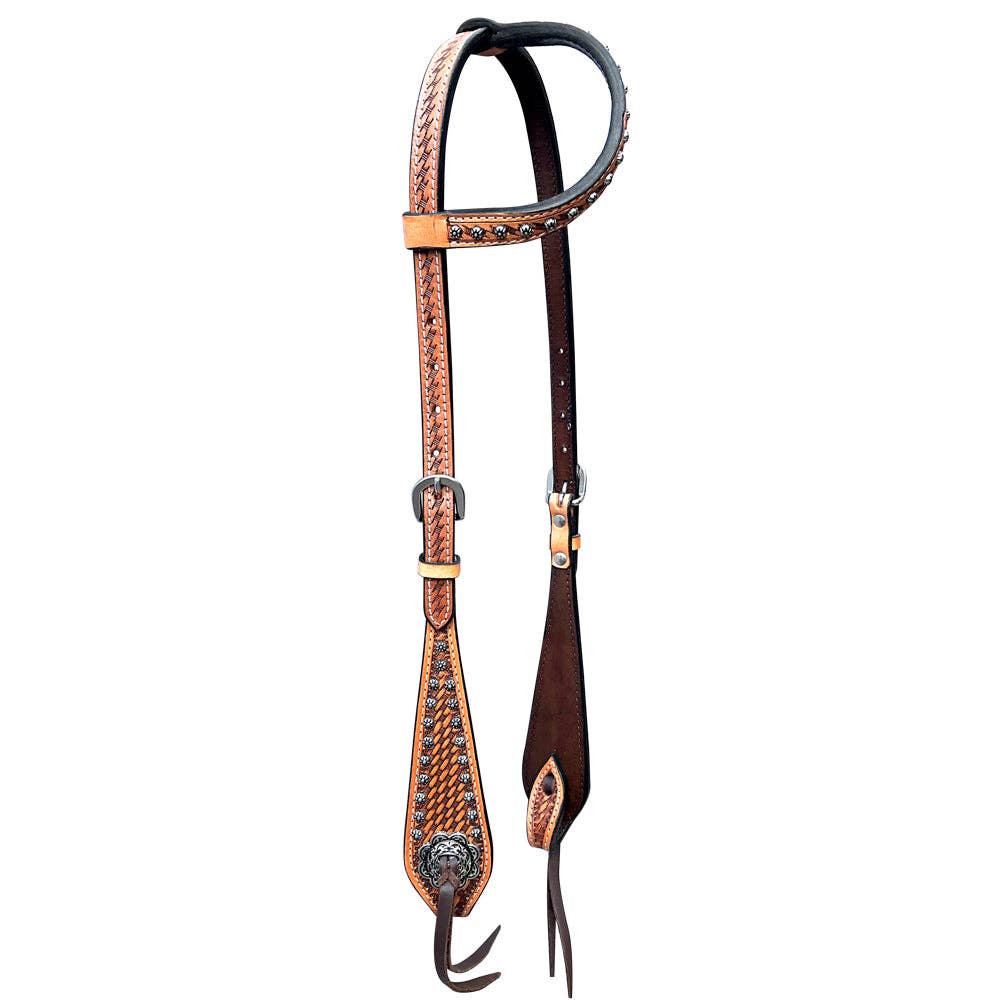 LS Western - Western Lederen one-ear Hoofdstel met tooling en studs
