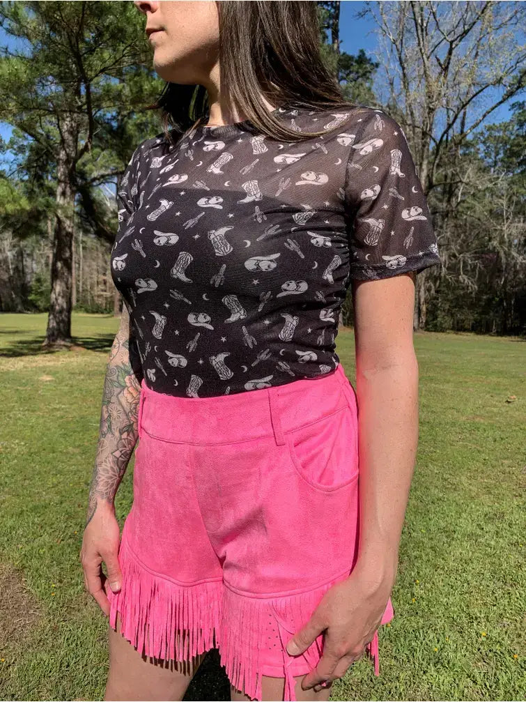 Merigold Kiss - Black Hills mesh top zwart