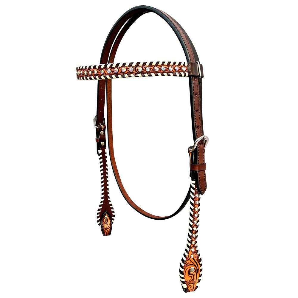 LS Western - Western Leather Bridle with decorative trim and rhinestone studs