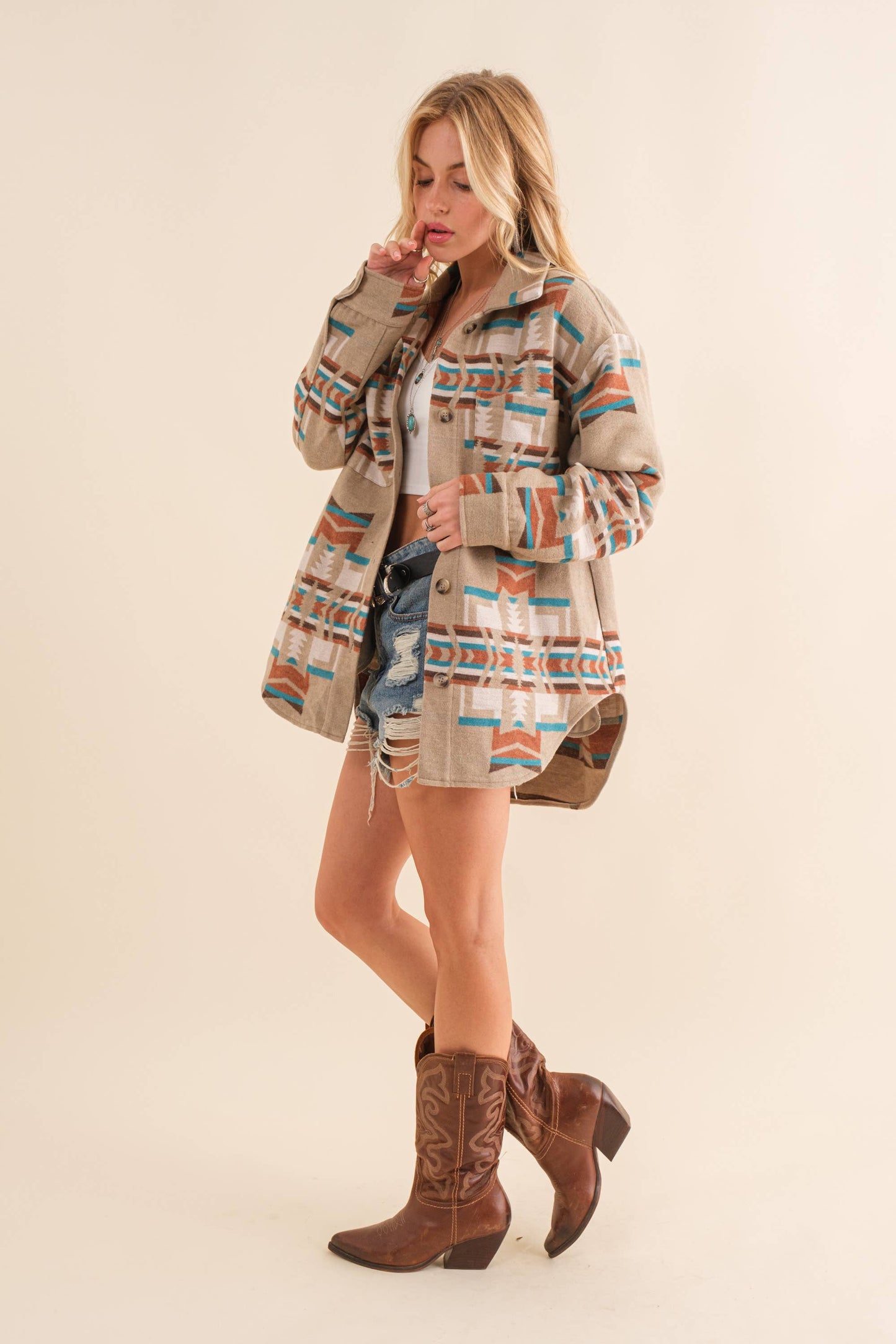 Blue B - Exclusive Jacket met Azteeks patroon en knoopsluiting