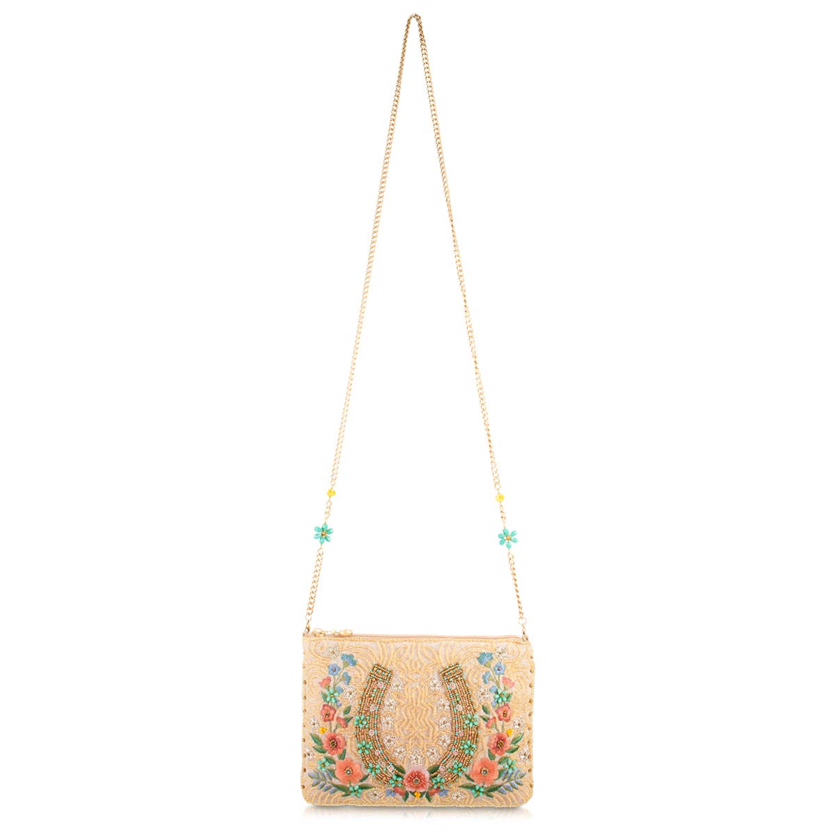 Mary Frances - Bolso de hombro de lujo con cuentas de herradura de caballo y flor de hierro de la suerte