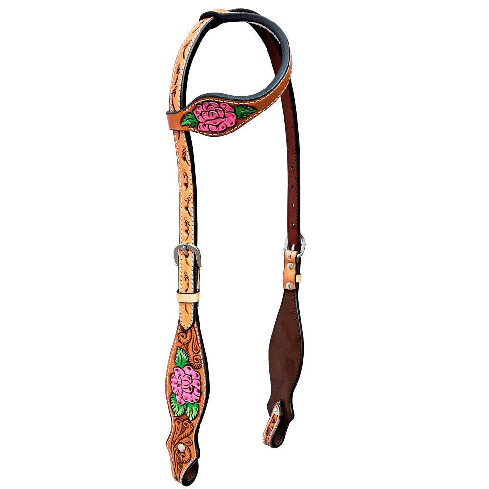 LS Western - Bride western en cuir à une oreille avec roses