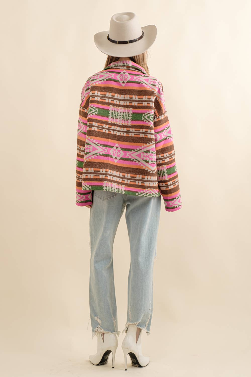 Blue B - Azteeks westernjack van jacquard met opstaande kraag en knoopsluiting