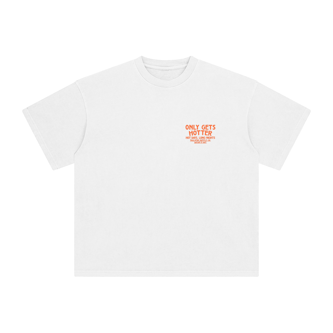 Tailspin - T-shirt unisexe blanc Only Gets Hotter avec impression orange