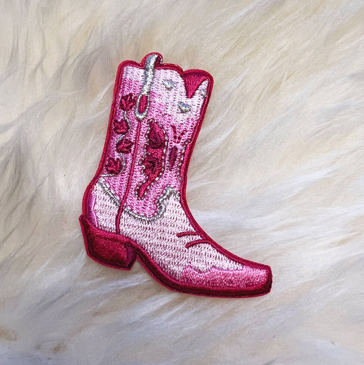 Wildflower Co - Roze cowgirl boot patch strijkapplicatie